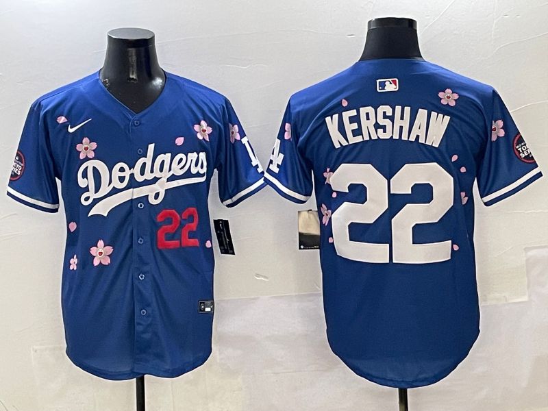 Men Los Angeles Dodgers 22 Kershaw Blue Sakura Edition 2025 Nike MLB Jersey style 2